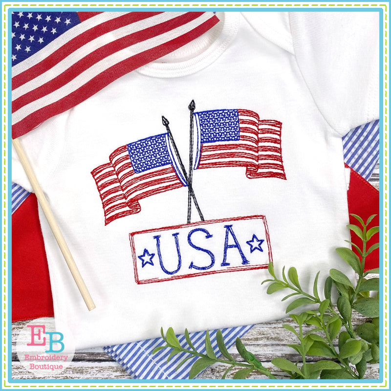 Mini American Flag Sketch Machine Embroidery Design - Rivermill Embroidery