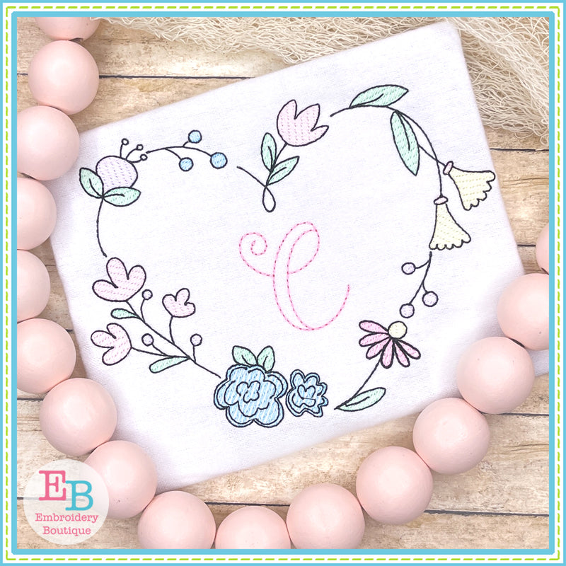 Heart Floral Frame Embroidery Design