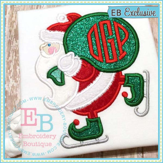 Skating Santa Applique, Applique