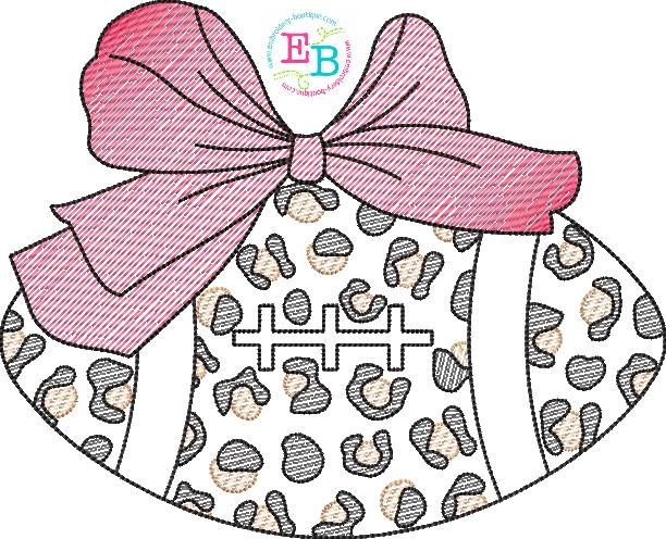 Football Big Bow Cheetah Sketch Embroidery Design, Embroidery