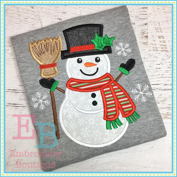 Snowman Broom Applique | Embroidery Boutique