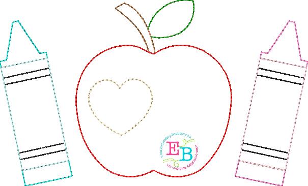 Apple Crayons Bean Applique, Applique