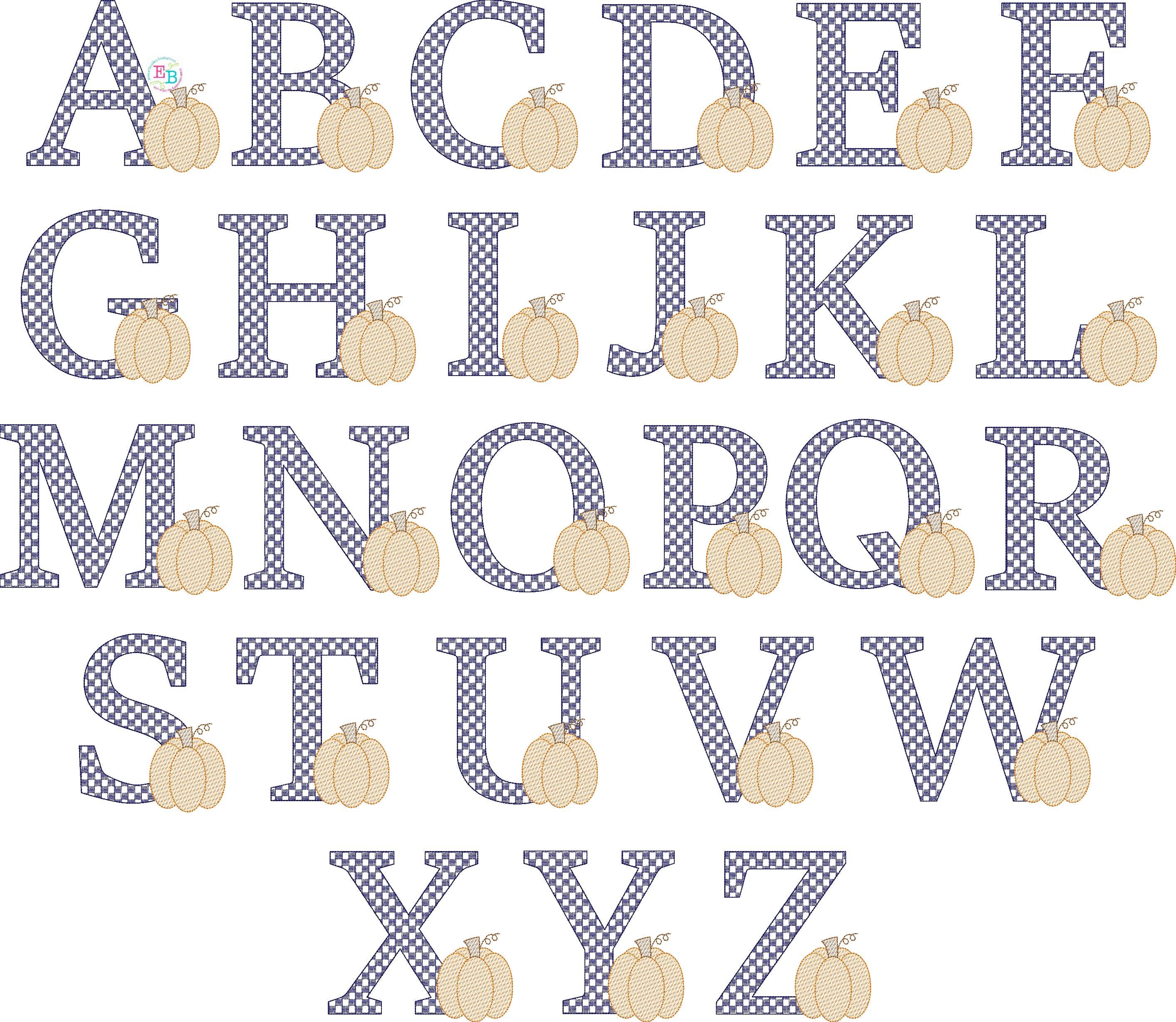 Checkered Pumpkin Embroidery Font | Embroidery Boutique