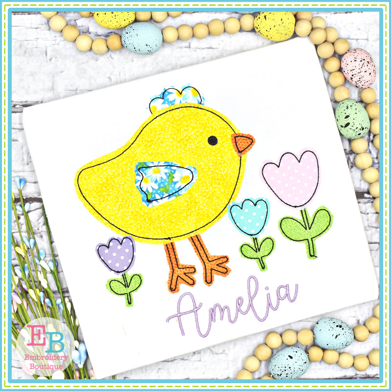 Chick Tulips Bean Stitch Applique, Applique