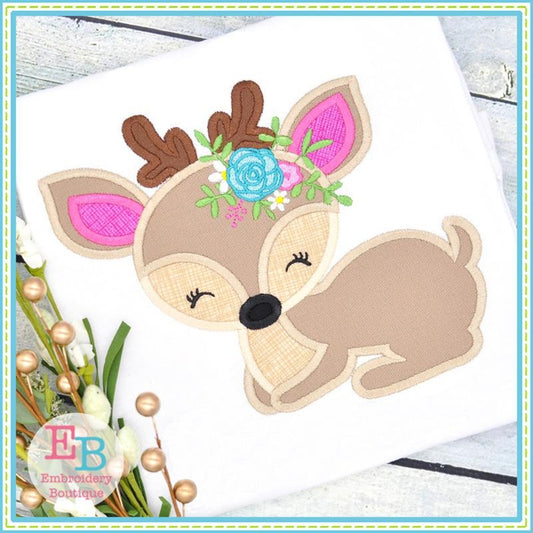 Deer Flowers Satin Applique, Applique