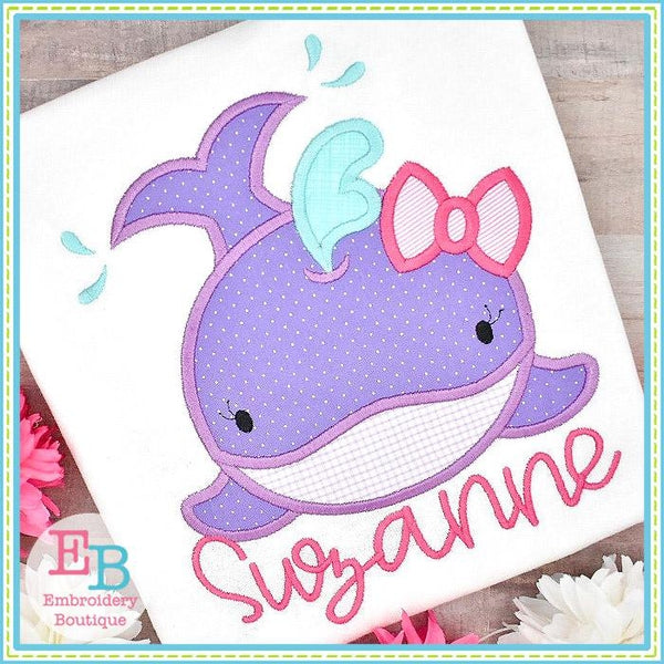 Whale Smile Girl Satin Applique | Embroidery Boutique