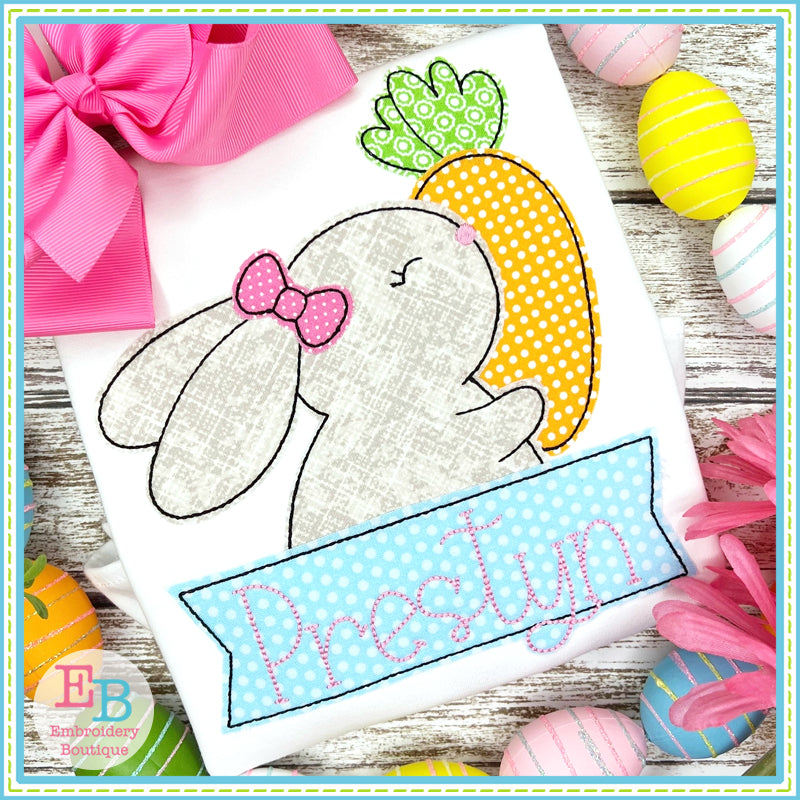 Girl Bunny Banner Bean Stitch Applique