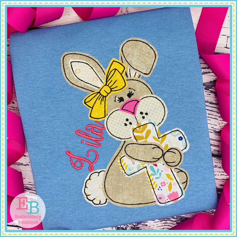 Bunny Bow Cross Bean Stitch Applique