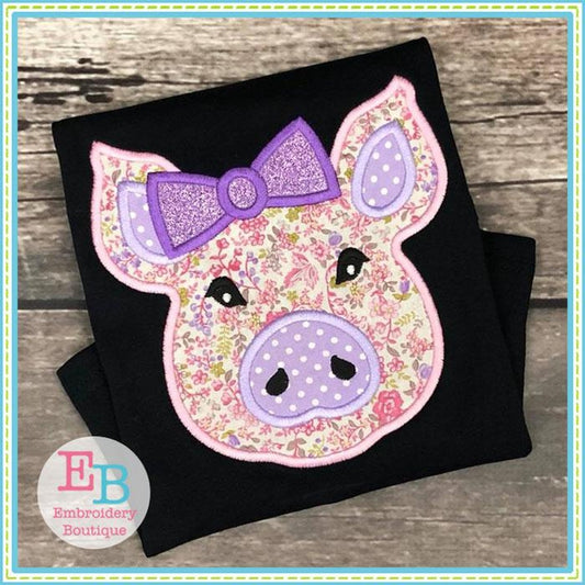 Pig Bow Satin Applique, Applique