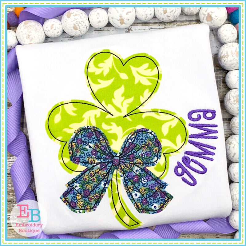 Shamrock Big Bow Bean Stitch Applique