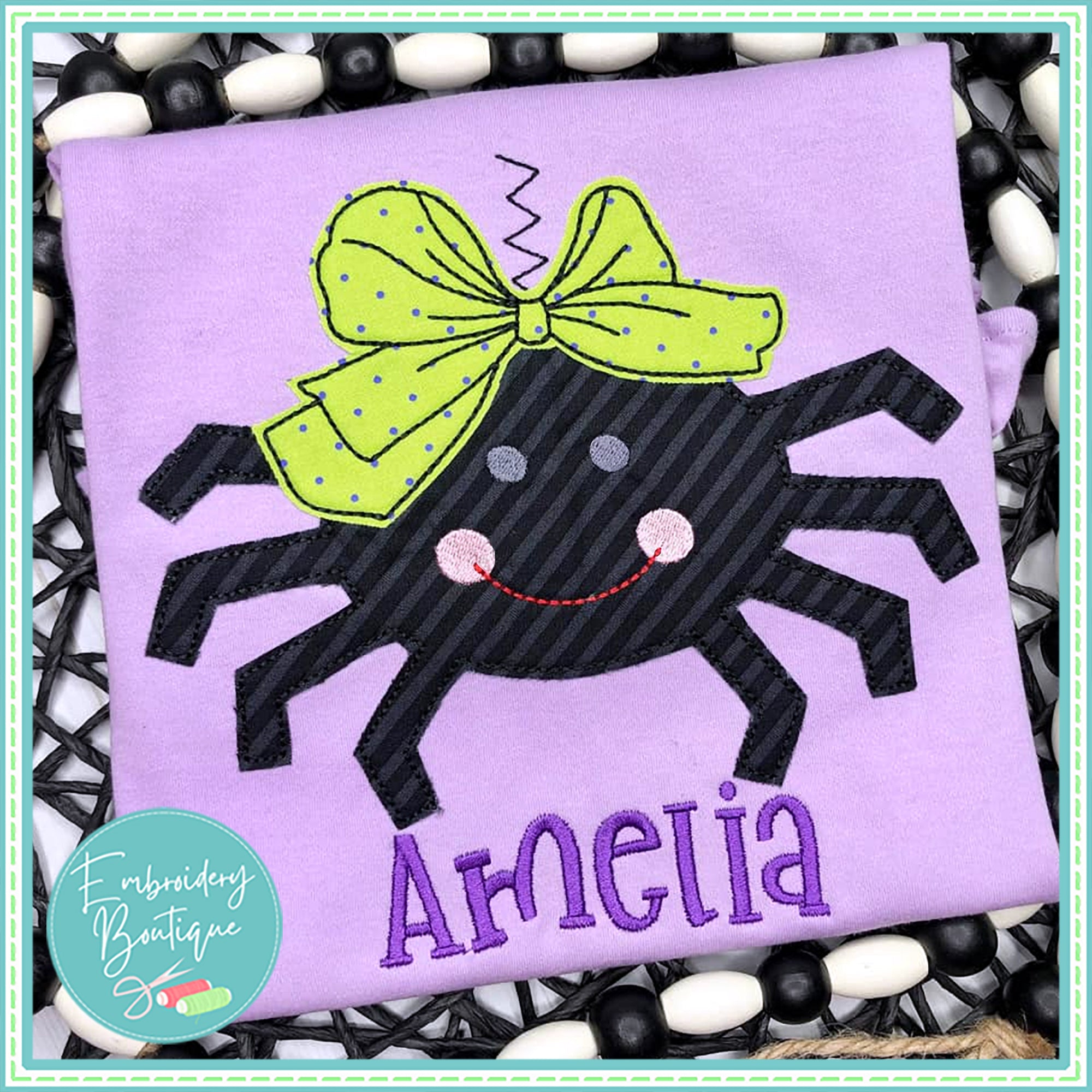 Spider Big Bow Bean Stitch Applique | Embroidery Boutique